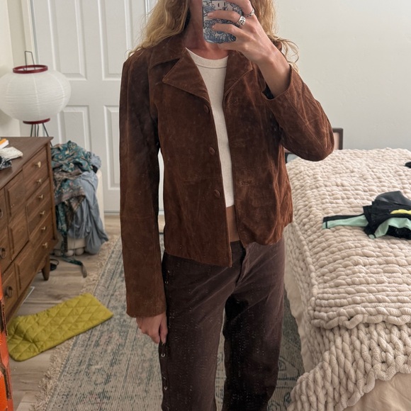 Wilsons Leather Brown Suede Button-Front Jacket - Picture 3 of 5